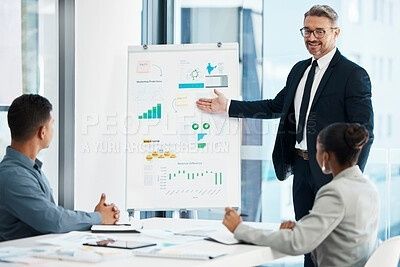 Konsult presenterar diagram och grafer för en grupp vid ett mötesbord